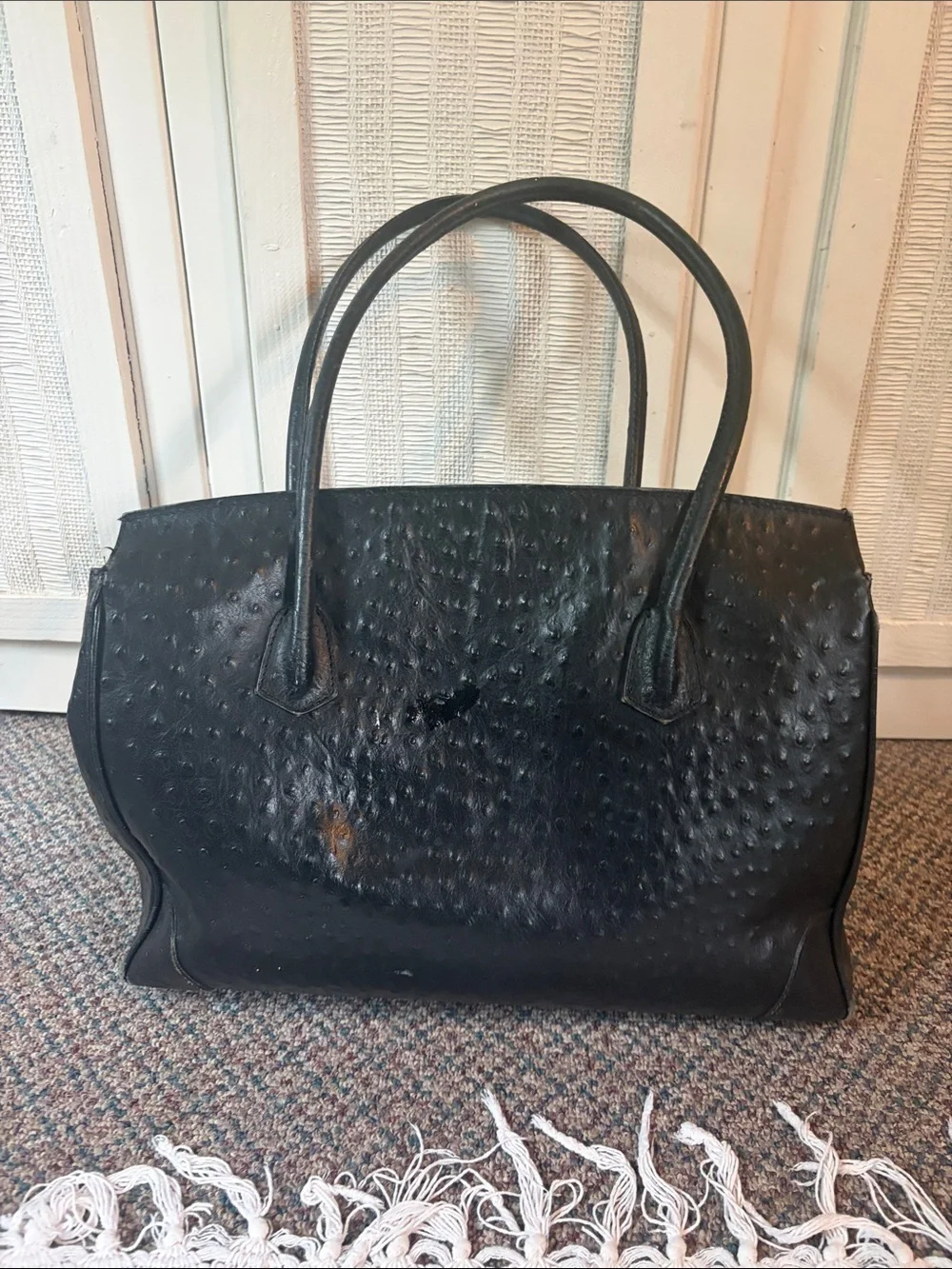 Marina rinaldi Black Women's Tote Bag - Sculpted Ostrich-Texture Shoulder Bag